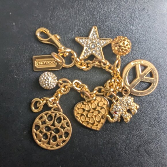 COACH Gold Tone Multi Charm Bracelet, Pouch & Original Box - Picture 6 of 10